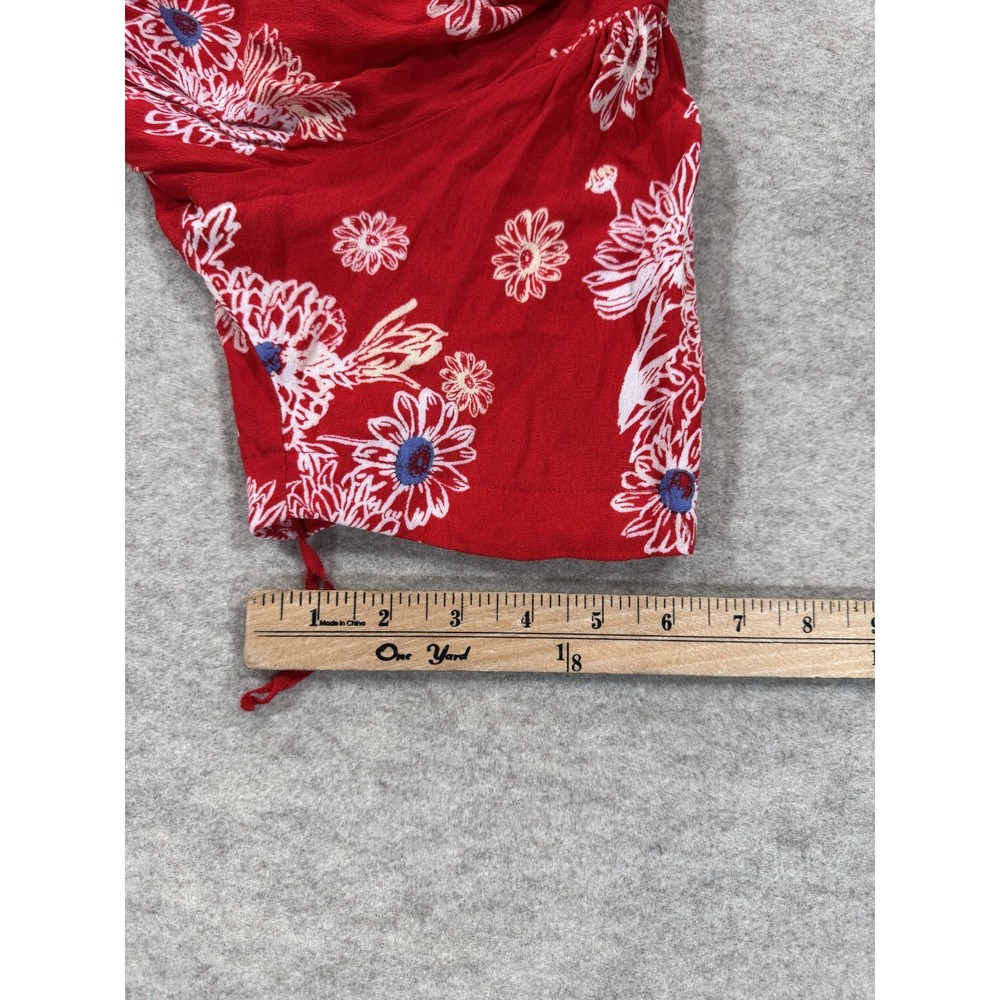 Free People Hawaii Mini Dress Womens M Viscose Floral Short Sleeve Smocked Waist - Picture 11 of 12